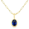 6x4 MM Bezel Set Oval Cut Sapphire Precious Fashion Pendant With Paperclip Chain in 10K Yellow Gold