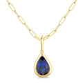 6x4 MM Bezel Set Pear Cut Sapphire Precious Fashion Pendant With Paperclip Chain in 10K Yellow Gold