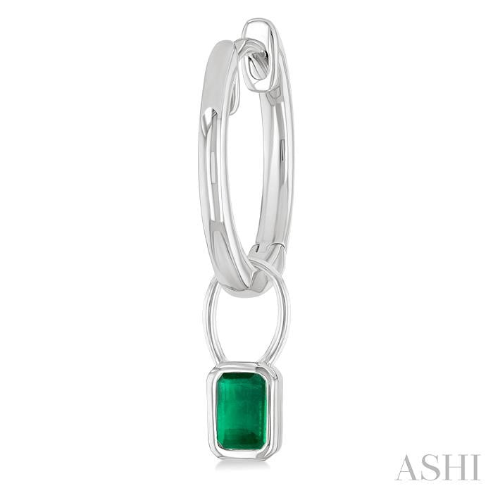 5x3 MM Bezel Set Emerald Precious Fashion Huggie Earrings in 14K White Gold
