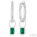 5x3 MM Bezel Set Emerald Precious Fashion Huggie Earrings in 14K White Gold