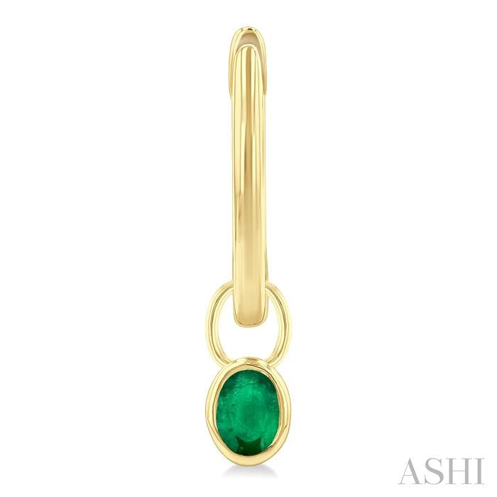5x3 MM Bezel Set Oval Cut Emerald Precious Fashion Huggie Earrings in 14K Yellow Gold
