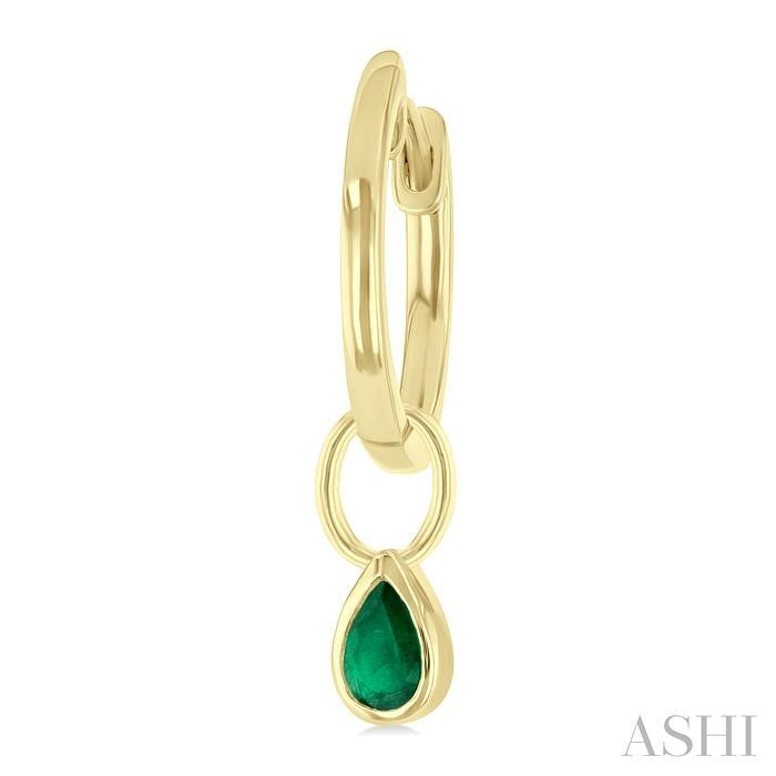 5x3 MM Bezel Set Pear Cut Emerald Precious Fashion Huggie Earrings in 14K Yellow Gold