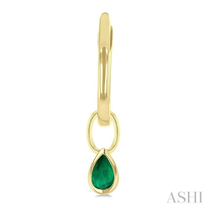 5x3 MM Bezel Set Pear Cut Emerald Precious Fashion Huggie Earrings in 14K Yellow Gold