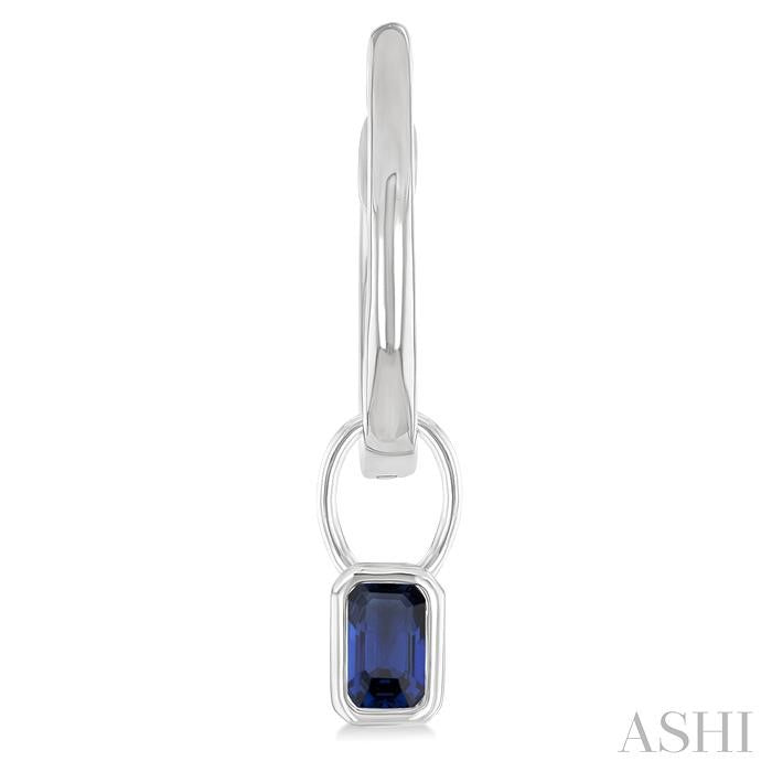 5x3 MM Bezel Set Emerald Cut Sapphire Precious Fashion Huggie Earrings in 14K White Gold