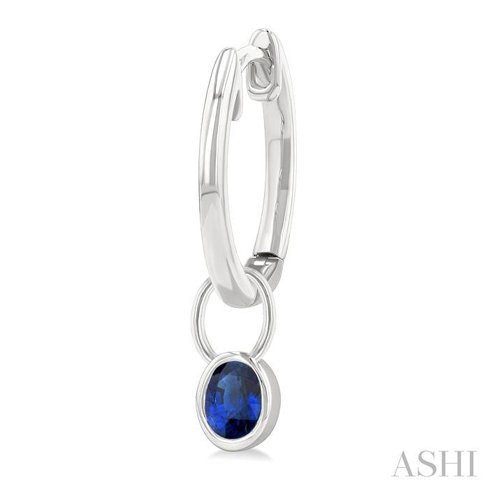 5x3 MM Bezel Set Oval Cut Sapphire Precious Fashion Huggie Earrings in 14K White Gold