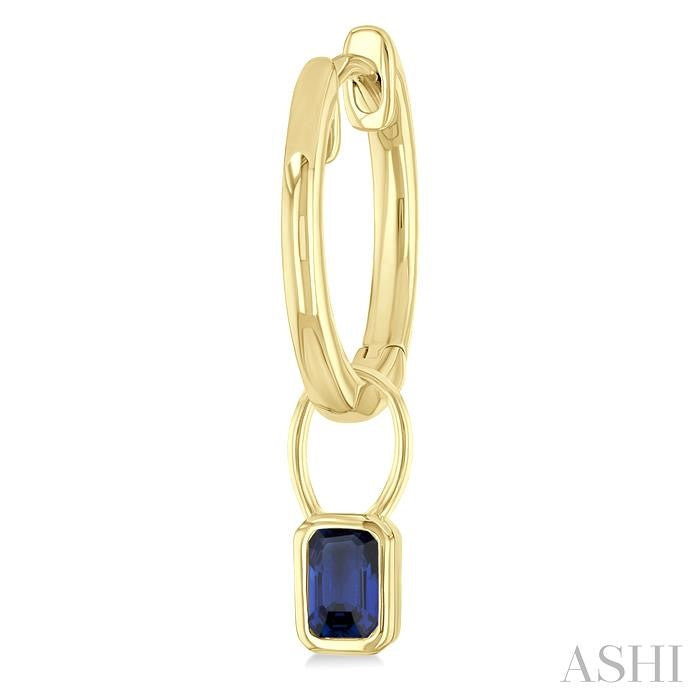 5x3 MM Bezel Set Emerald Cut Sapphire Precious Fashion Huggie Earrings in 14K Yellow Gold