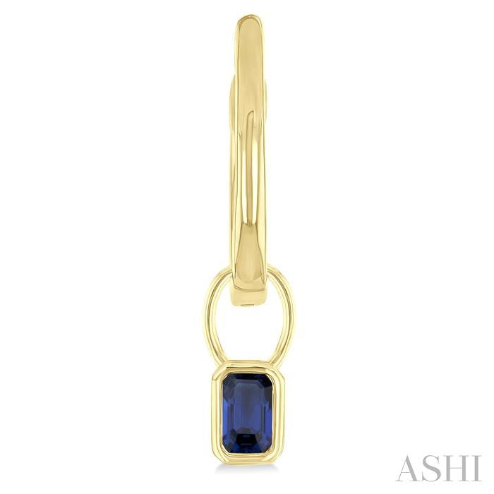 5x3 MM Bezel Set Emerald Cut Sapphire Precious Fashion Huggie Earrings in 14K Yellow Gold
