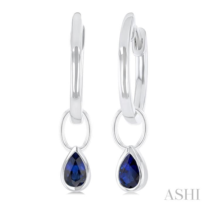 5x3 MM Bezel Set Pear Cut Sapphire Precious Fashion Huggie Earrings in 10K White Gold