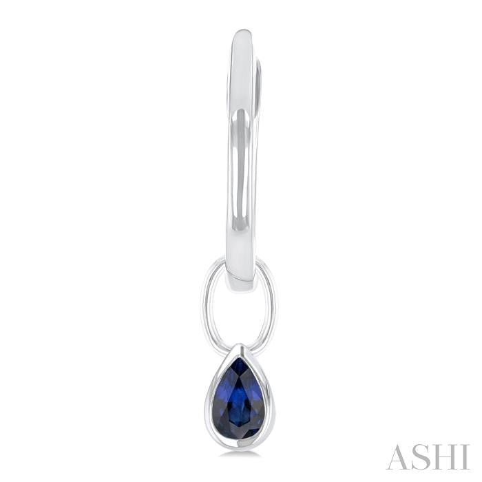 5x3 MM Bezel Set Pear Cut Sapphire Precious Fashion Huggie Earrings in 10K White Gold