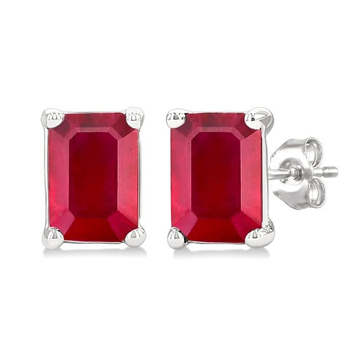 Emerald Shape Gemstone Stud Earrings