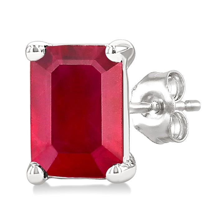 Emerald Shape Gemstone Stud Earrings