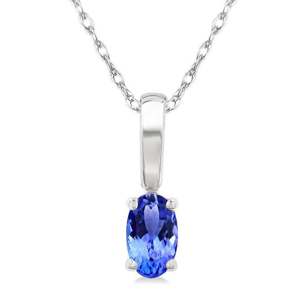 5X3 MM Oval Shape Tanzanite Precious Solitaire Pendant With Chain in 14K White Gold