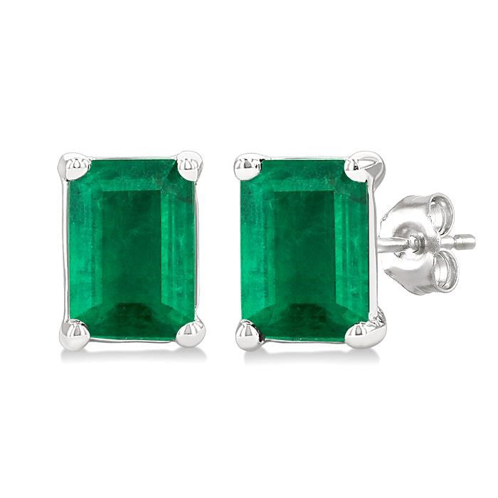 Emerald Shape Gemstone Stud Earrings