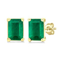 4X3 MM Octagon Shape Emerald Precious Stud Earrings in 14K Yellow Gold
