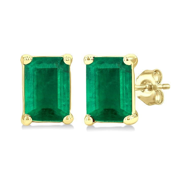 4X3 MM Octagon Shape Emerald Precious Stud Earrings in 14K Yellow Gold