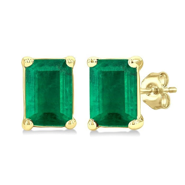 4X3 MM Octagon Shape Emerald Precious Stud Earrings in 14K Yellow Gold