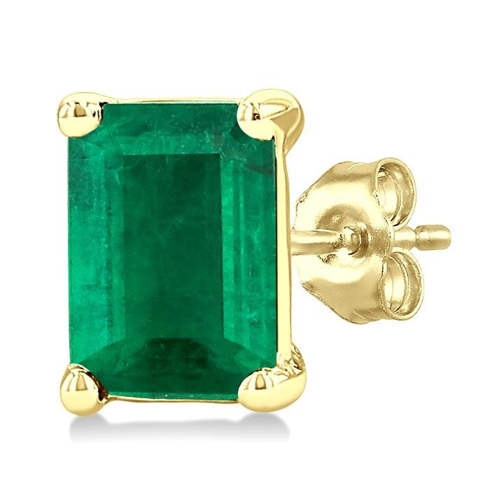 4X3 MM Octagon Shape Emerald Precious Stud Earrings in 14K Yellow Gold