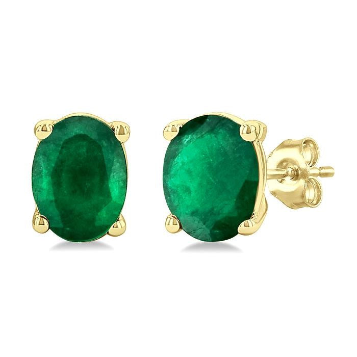 4X3 MM Oval Shape Emerald Precious Stud Earrings in 14K Yellow Gold