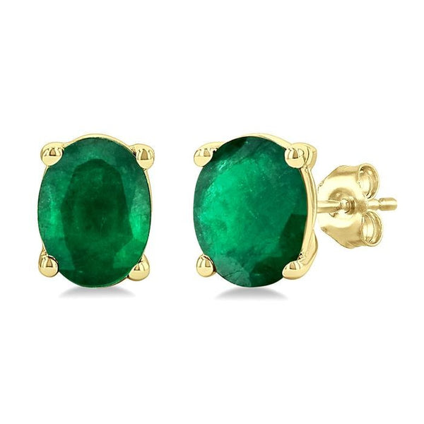 4X3 MM Oval Shape Emerald Precious Stud Earrings in 14K Yellow Gold
