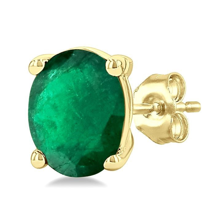 4X3 MM Oval Shape Emerald Precious Stud Earrings in 14K Yellow Gold