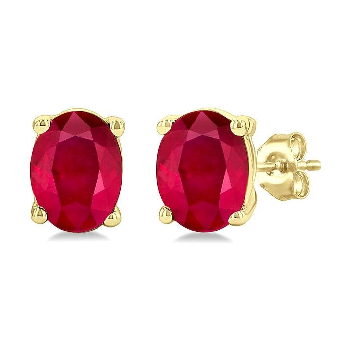 4X3 MM Oval Shape Ruby Precious Stud Earrings in 14K Yellow Gold