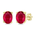 4X3 MM Oval Shape Ruby Precious Stud Earrings in 14K Yellow Gold