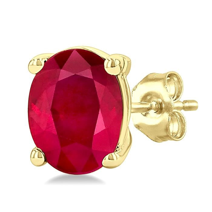 4X3 MM Oval Shape Ruby Precious Stud Earrings in 14K Yellow Gold