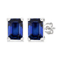 4X3 MM Octagon Shape Sapphire Precious Stud Earrings in 14K White Gold