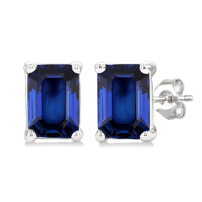 4X3 MM Octagon Shape Sapphire Precious Stud Earrings in 14K White Gold