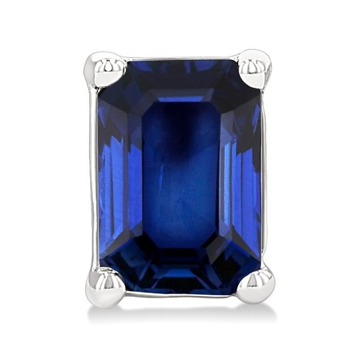 4X3 MM Octagon Shape Sapphire Precious Stud Earrings in 14K White Gold