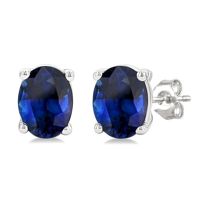 4X3 MM Oval Shape Sapphire Precious Stud Earrings in 14K White Gold