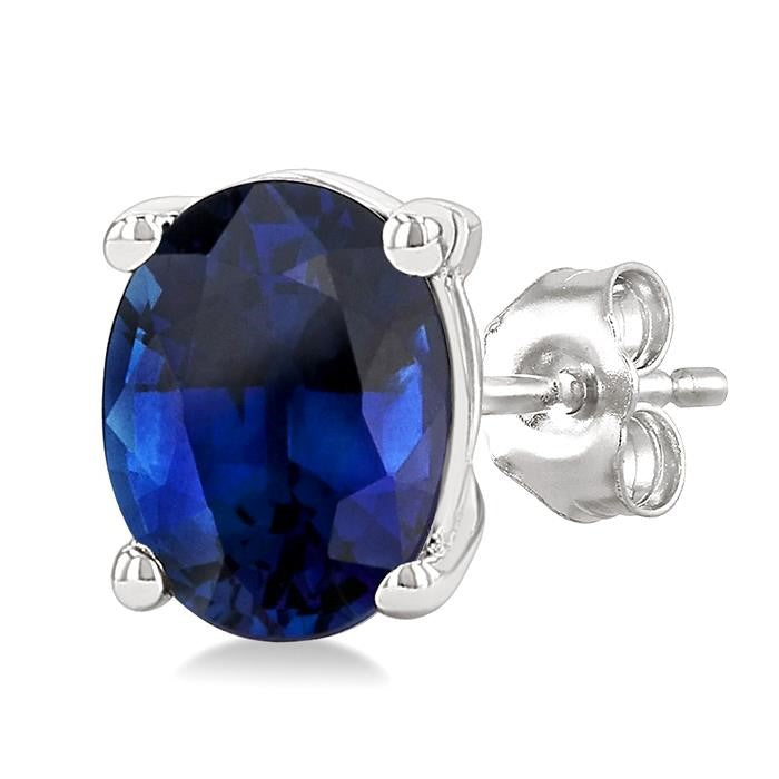 4X3 MM Oval Shape Sapphire Precious Stud Earrings in 14K White Gold