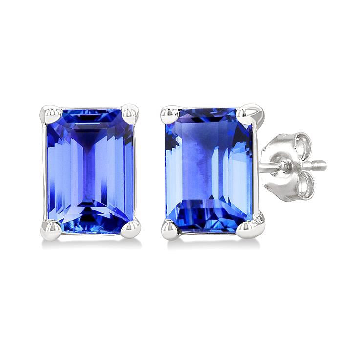 Emerald Shape Gemstone Stud Earrings