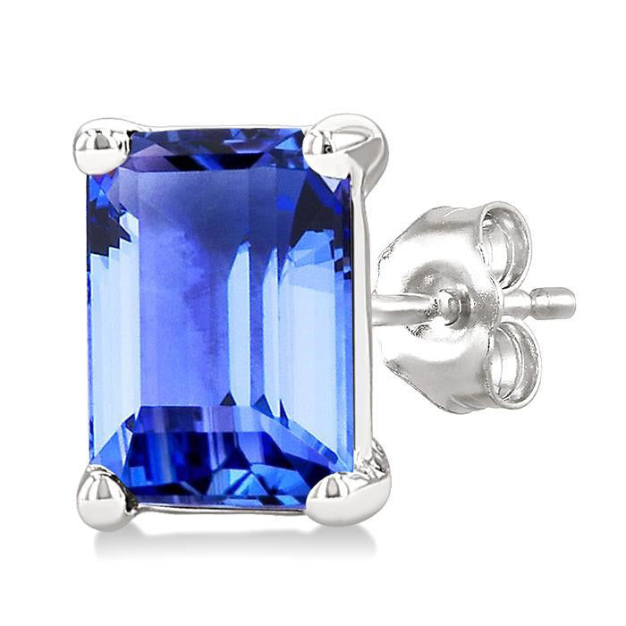 Emerald Shape Gemstone Stud Earrings