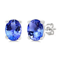 4X3 MM Oval Shape Tanzanite Precious Stud Earrings in 14K White Gold