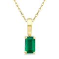 5X3 MM Octagon Shape Emerald Precious Solitaire Pendant With Chain in 14K Yellow Gold
