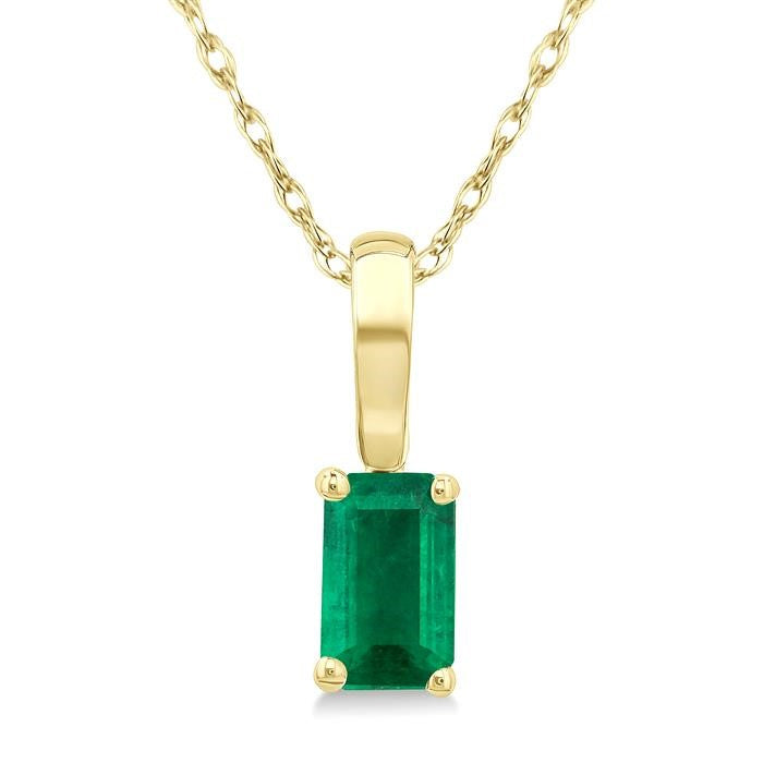 5X3 MM Octagon Shape Emerald Precious Solitaire Pendant With Chain in 14K Yellow Gold