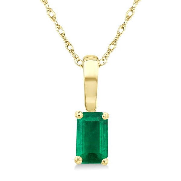 5X3 MM Octagon Shape Emerald Precious Solitaire Pendant With Chain in 14K Yellow Gold