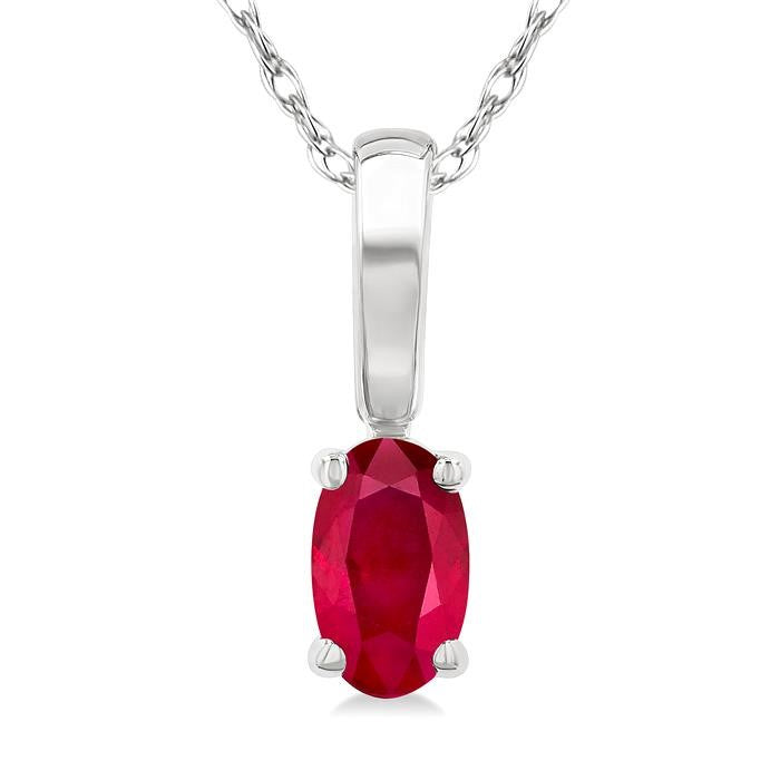 5X3 MM Oval Shape Ruby Precious Solitaire Pendant With Chain in 14K White Gold