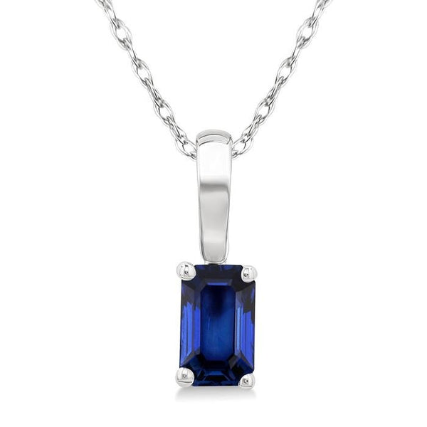 5X3 MM Octagon Shape Sapphire Precious Solitaire Pendant With Chain in 14K White Gold