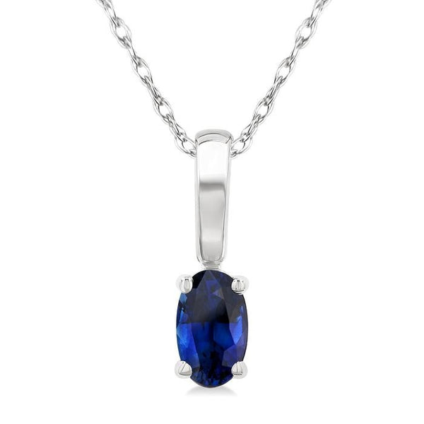 5X3 MM Oval Shape Sapphire Precious Solitaire Pendant With Chain in 14K White Gold