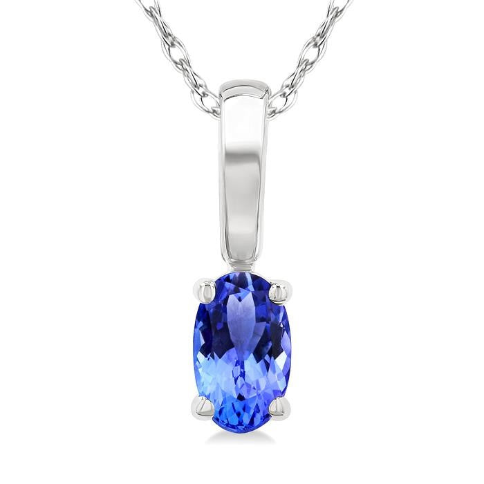 5X3 MM Oval Shape Tanzanite Precious Solitaire Pendant With Chain in 14K White Gold
