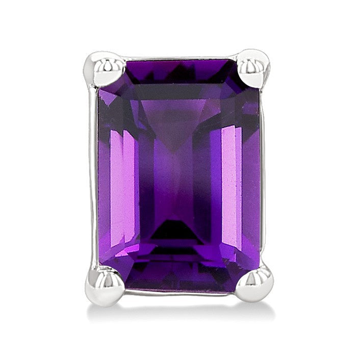 4X3 MM Octagon Shape Amethyst Semi-Precious Stud Earrings in 10K White Gold