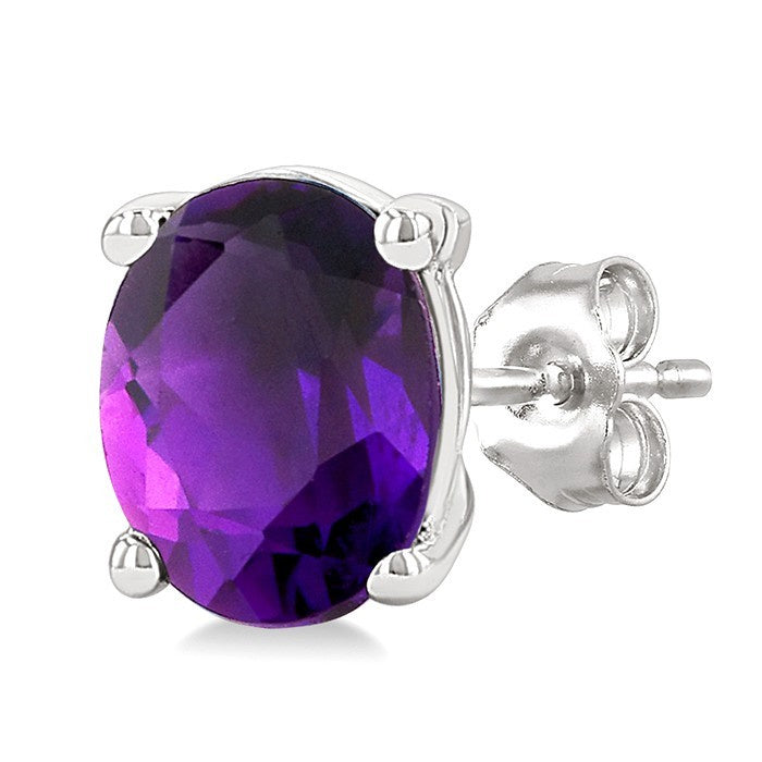 4X3 MM Oval Shape Amethyst Semi-Precious Stud Earrings in 10K White Gold