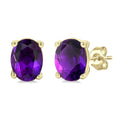 4X3 MM Oval Shape Amethyst Semi-Precious Stud Earrings in 10K Yellow Gold