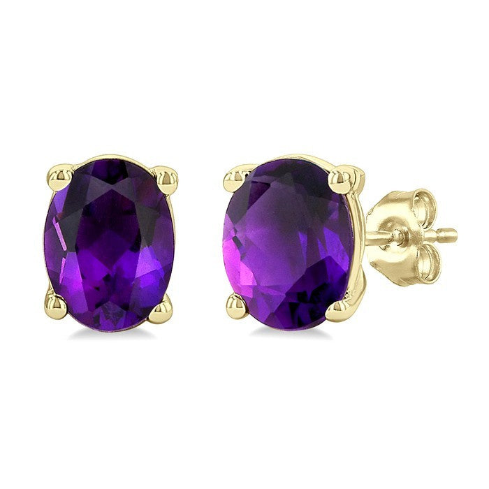 4X3 MM Oval Shape Amethyst Semi-Precious Stud Earrings in 10K Yellow Gold