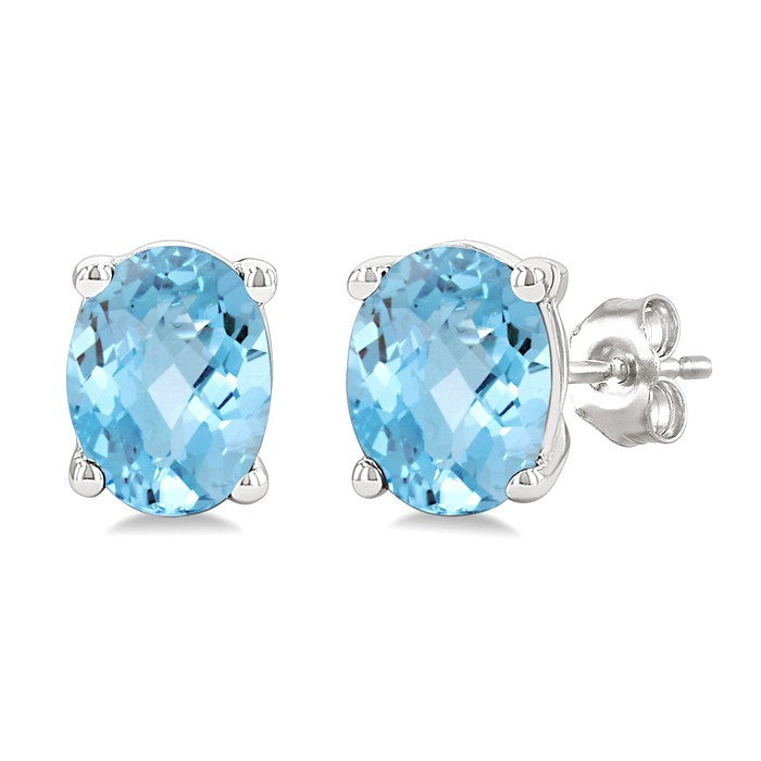 4X3 MM Oval Shape Aquamarine Semi-Precious Stud Earrings in 10K White Gold
