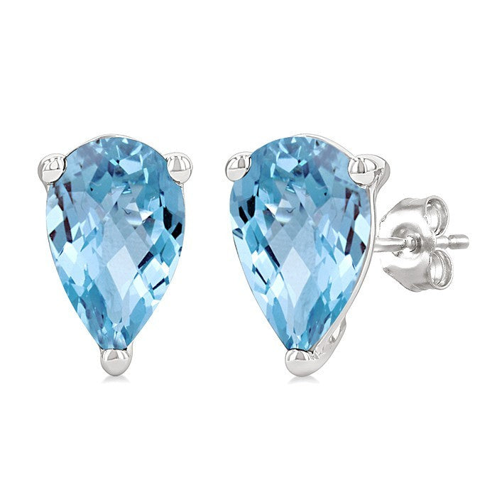 4X3 MM Pear Shape Aquamarine Semi-Precious Stud Earrings in 10K White Gold