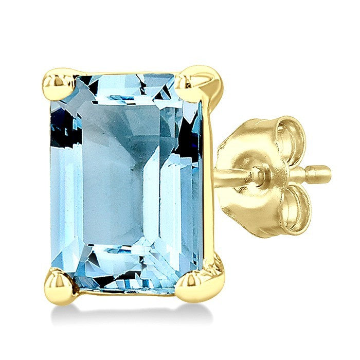 4X3 MM Octagon Shape Aquamarine Semi-Precious Stud Earrings in 10K Yellow Gold