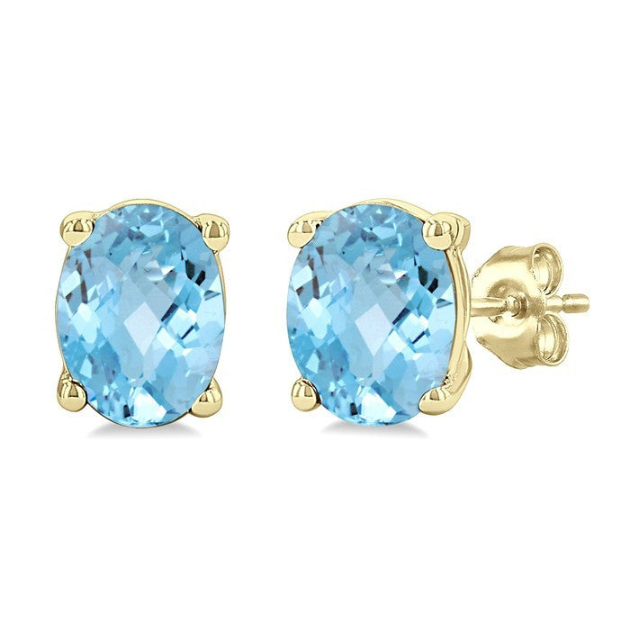 4X3 MM Oval Shape Aquamarine Semi-Precious Stud Earrings in 10K Yellow Gold